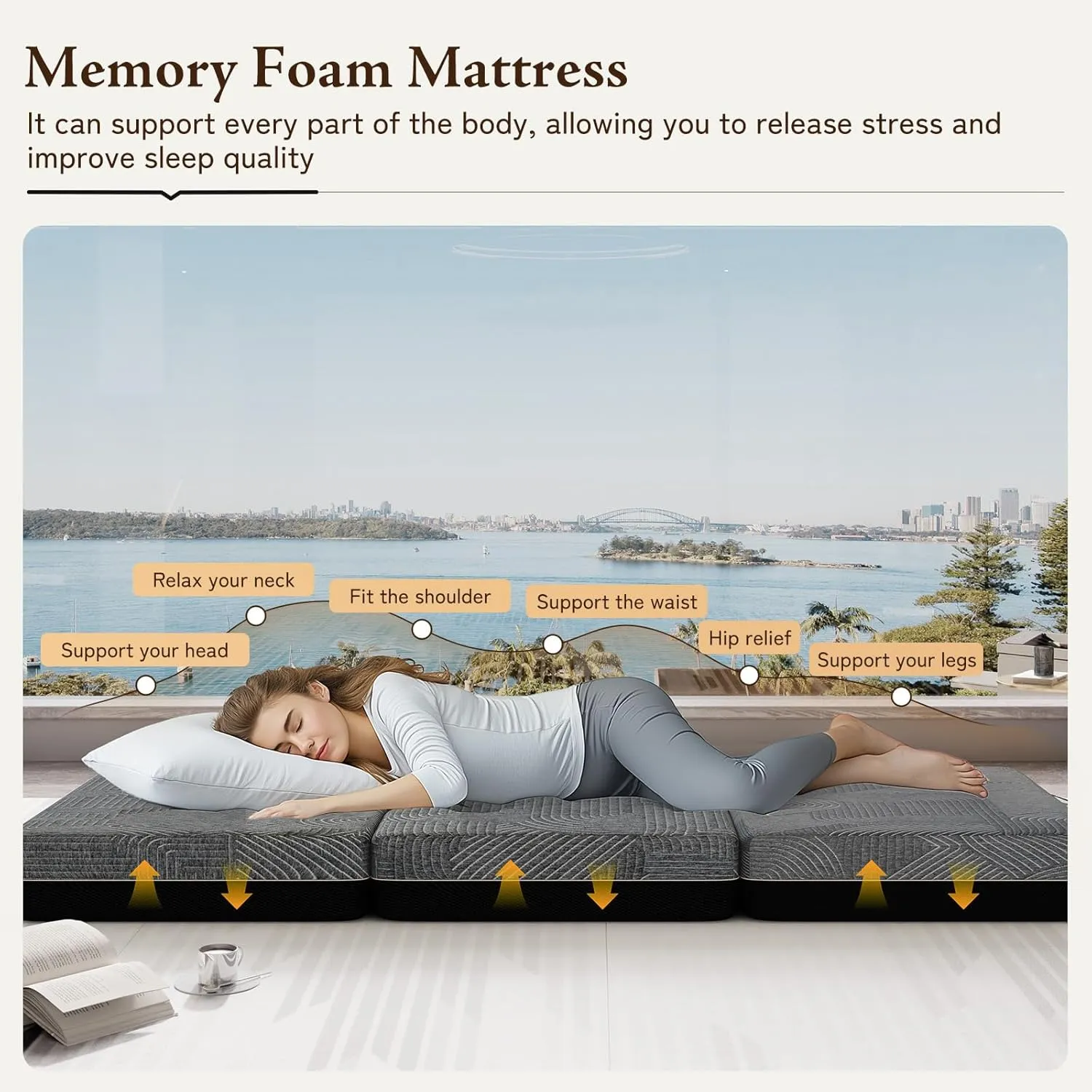 Tri Folding Mattress Queen Size - Handle & Non-Slip Bottom, Portable Foldable Sofa Bed Floor Mattress Chair for Travel RV Camping Guest Yoga - 5 Inch, 78"x58"x5"