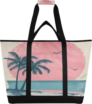 Tropical Palm Trees Reusable Insulated Cooler Bag with Ice Pack Compartment - Large 47L Waterproof Thermal Grocery Tote for Picnic Beach Camping Lunch Storage