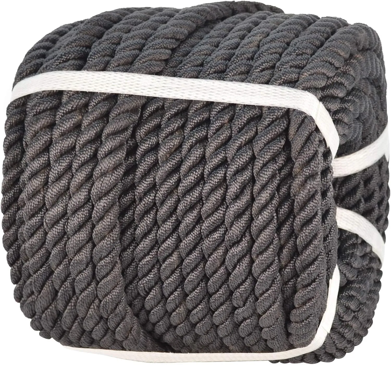 Twisted Polyester Rope (1/2 inch x 50 feet) Three Strand Strong Nylon Rope for Pull, Swing, Climb and Knot, High Strength Hanging DIY Projects Black