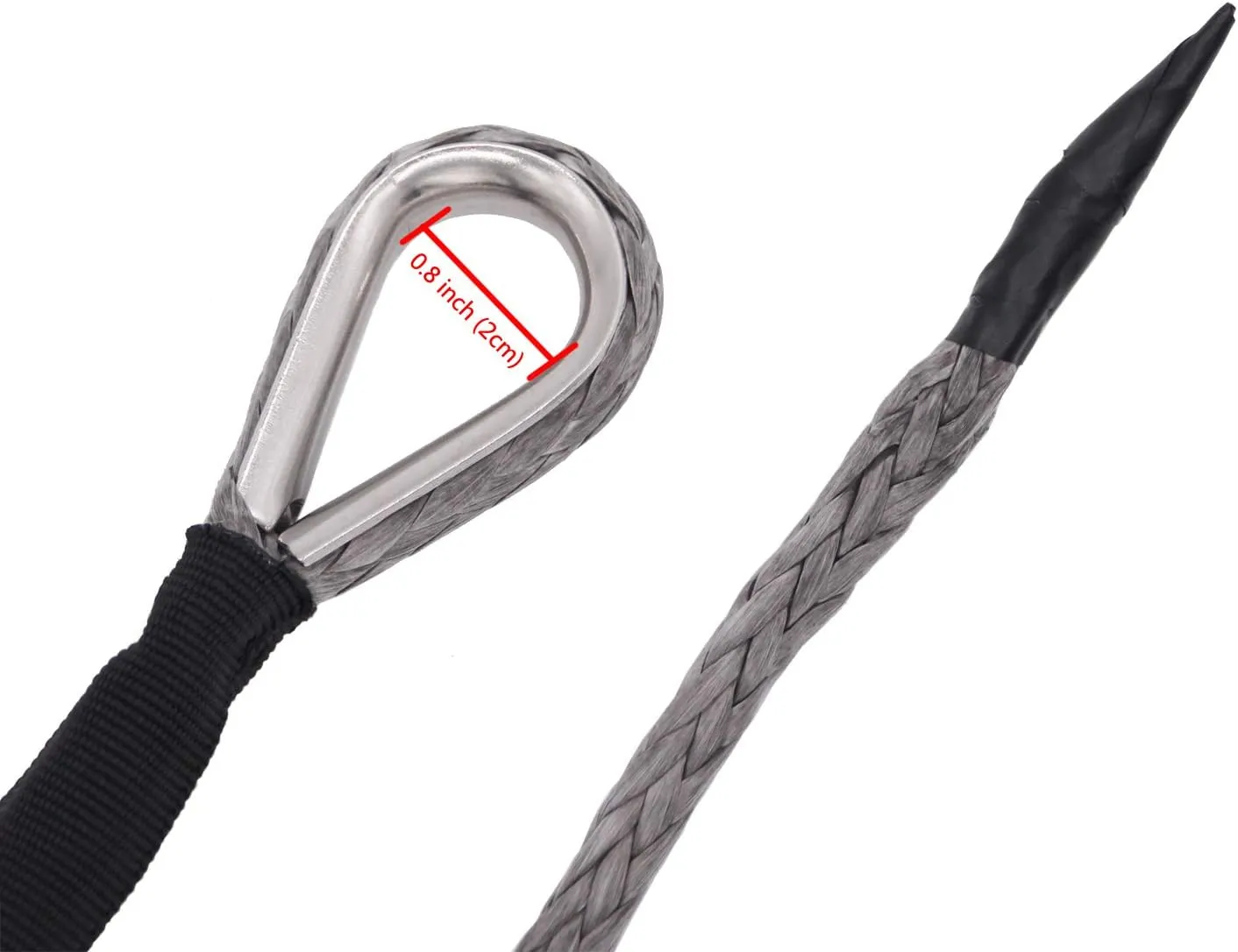 Ucreative 1/4 Inch x 50 Feet 10,000LBs Synthetic Winch Line Cable Rope with Black Protecing Sleeve for ATV UTV (Gray)