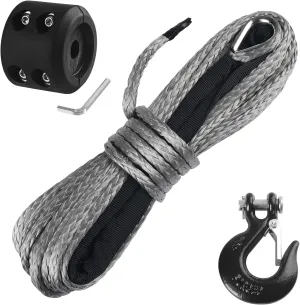 Ucreative 1/4 Inch x 50 Feet Synthetic Winch Rope 10,000LBs Line Cable with Hook and Stopper for ATV UTV (Gray)