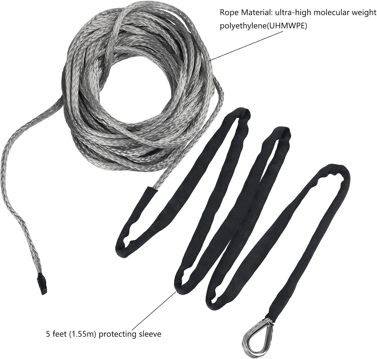 Ucreative 1/4 Inch x 50 Feet Synthetic Winch Rope 10,000LBs Line Cable with Hook and Stopper for ATV UTV (Gray)