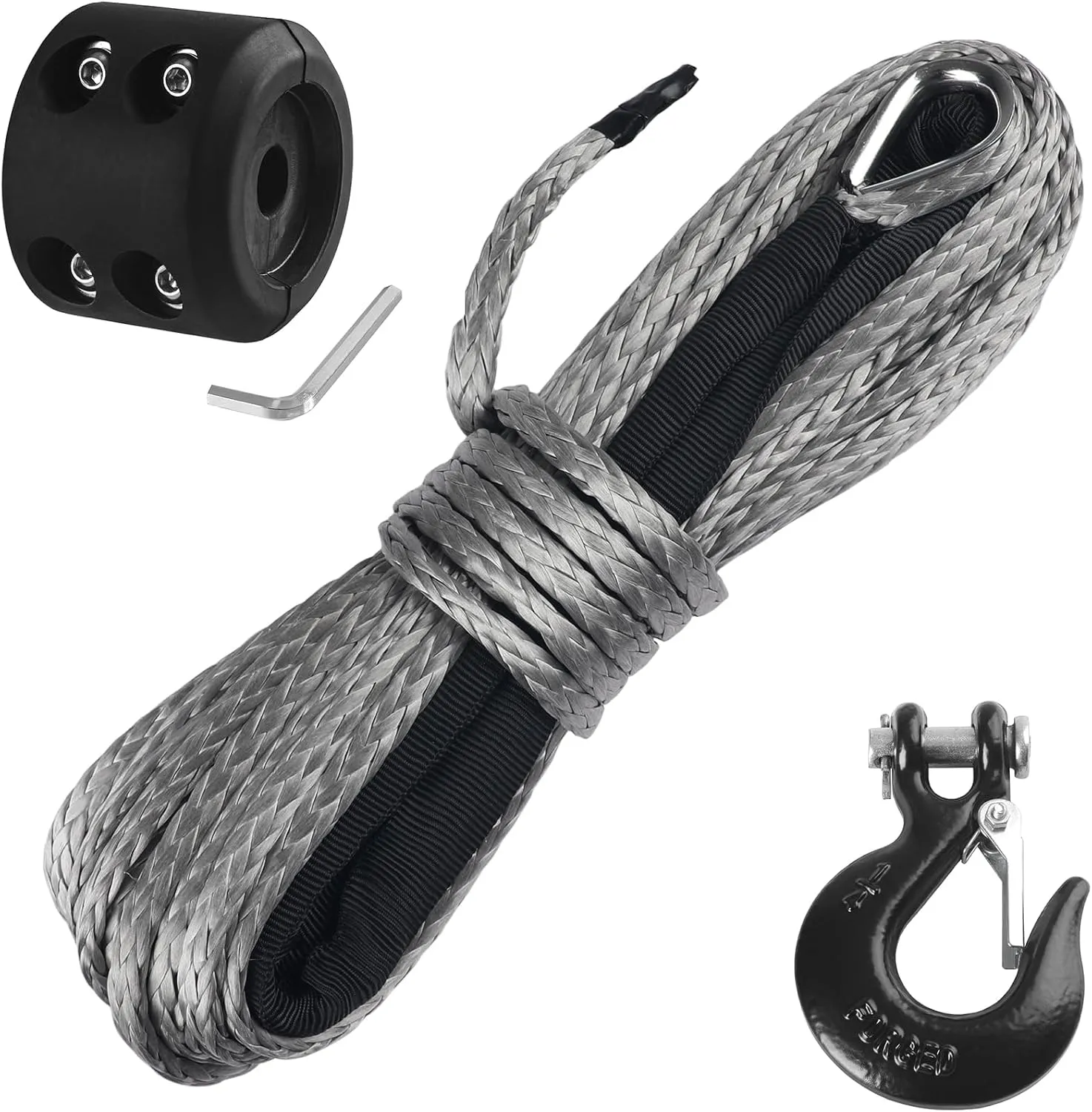 Ucreative 1/4 Inch x 50 Feet Synthetic Winch Rope 10,000LBs Line Cable with Hook and Stopper for ATV UTV (Gray)