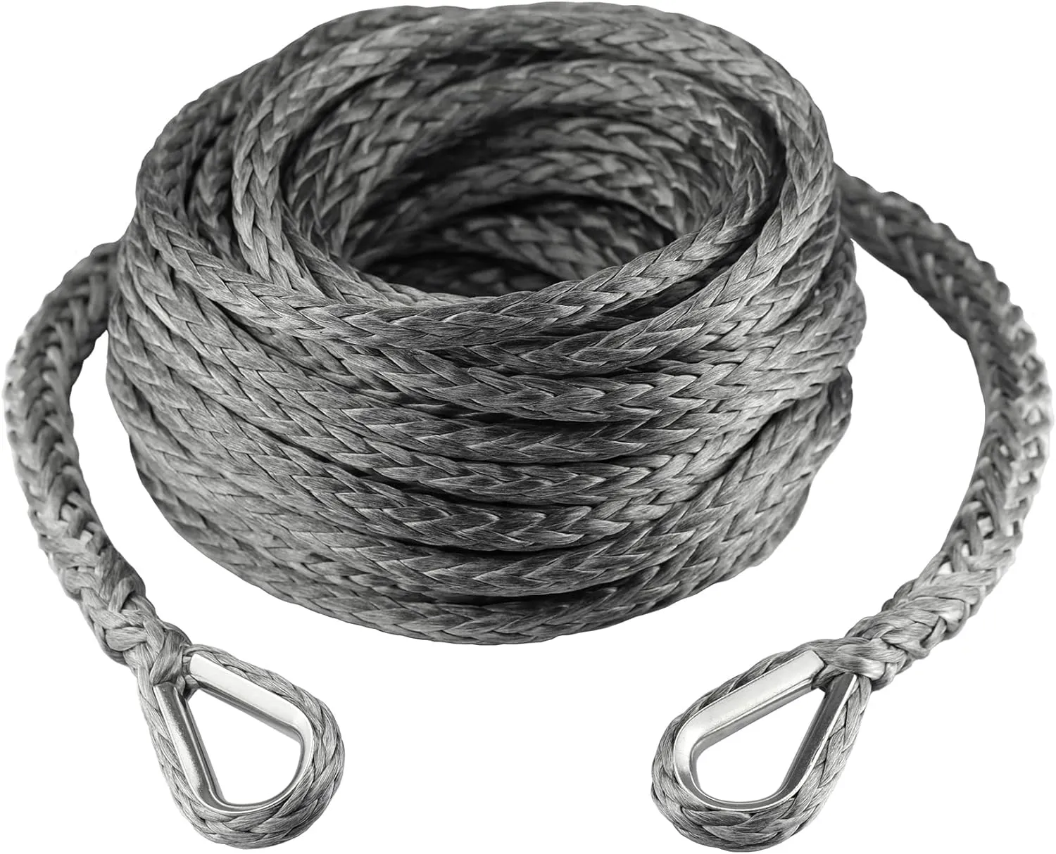 Ucreative 3/8 Inch x 50 Feet Synthetic Winch Rope Extension 26,500 Lbs for Off Road Vehicle ATV UTV SUV Gray