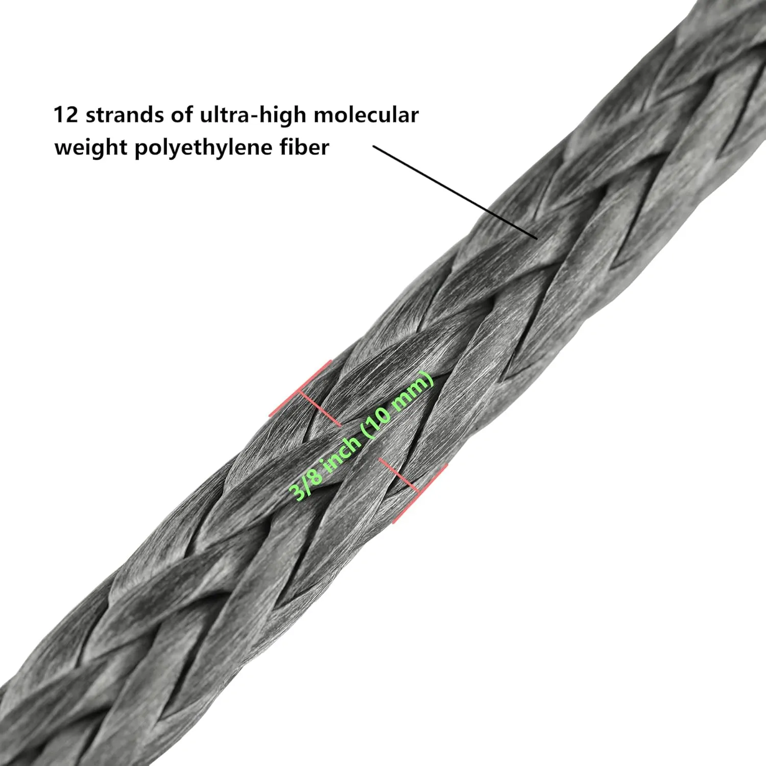 Ucreative 3/8 Inch x 50 Feet Synthetic Winch Rope Extension 26,500 Lbs for Off Road Vehicle ATV UTV SUV Gray