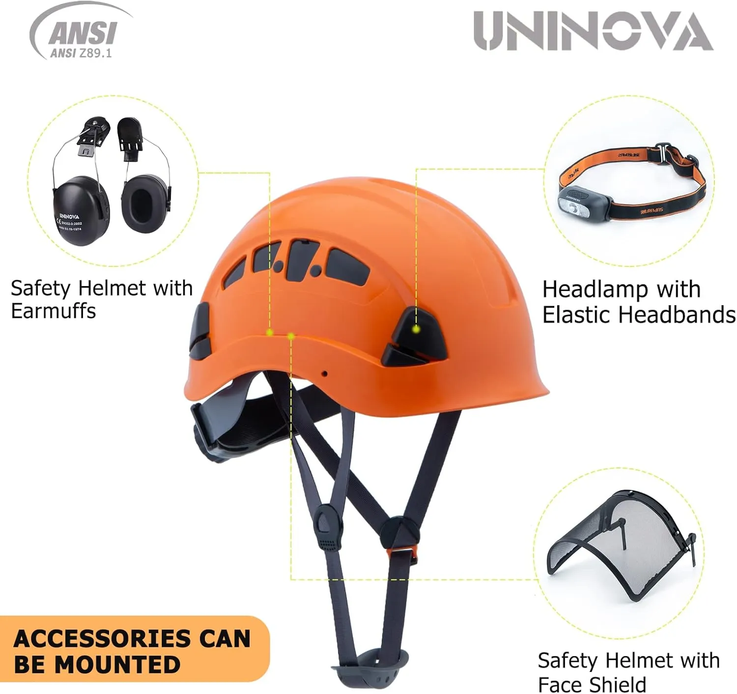 UNINOVA Safety Hard Hat - ANSI Z89.1 Approved Helmet Adjustable - 6-Point Ratchet Suspension & OSHA Hardhats