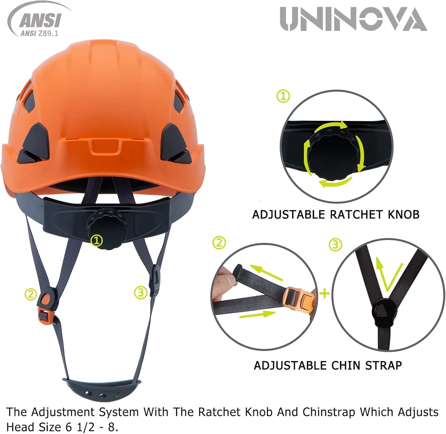 UNINOVA Safety Hard Hat - ANSI Z89.1 Approved Helmet Adjustable - 6-Point Ratchet Suspension & OSHA Hardhats