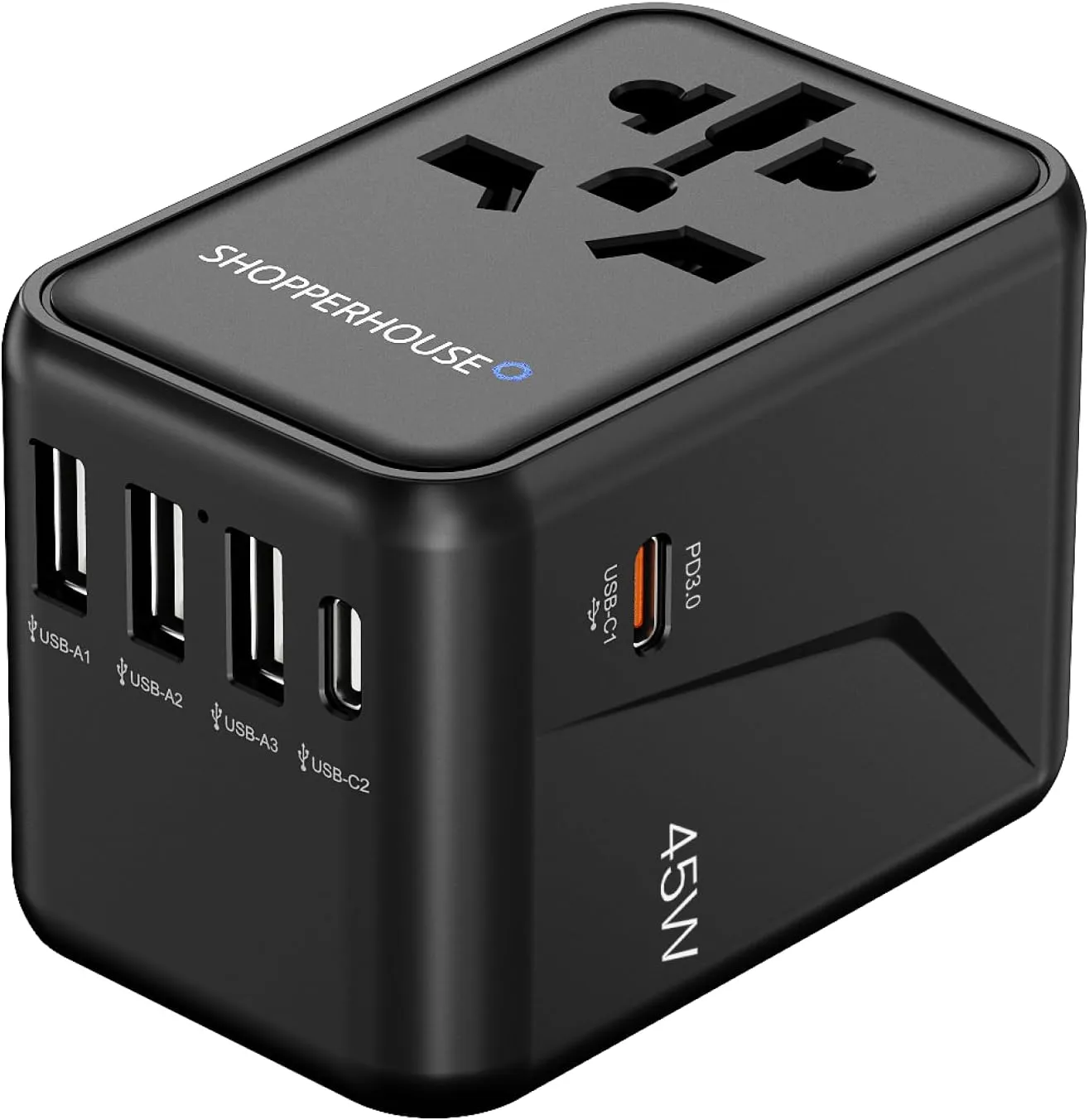 Universal Travel Adapter | 45W Fast Charger Type C Charging Block and Multi Plug | International Power Adapter with European Travel Plug