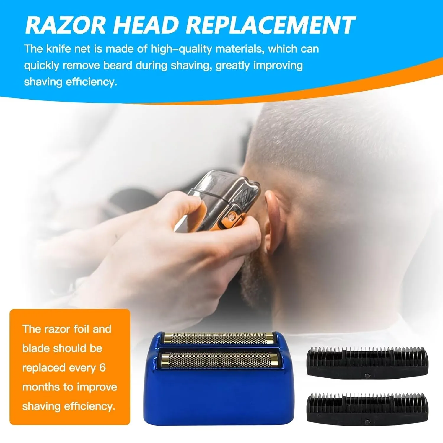 Updated Replacement Foil and Cutter for Barberology Electric Shaver, Double Foil Shaver Replacement Head, Replacement Head for Ba bylis PRO Barberology FXFS2 Electric Razors(Blue)