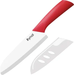 Upgrade Version 7-inch Ceramic Santoku Knife with Sheath - Light, Precise, Sharp, Nonstick Ceramic Knife - Rustproof Dishwasher Safe Chef's Kitchen Knife