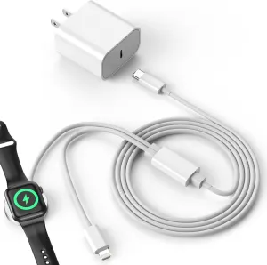 Upgraded 2-in-1 Apple Watch Charger and iPhone Charger with Fast USB C Charging Cable [Apple MFi Certified] 20W Wall Charger Block - for Apple Watch Series SE/10/9/8/7/6&iPhone 14/13/12/11