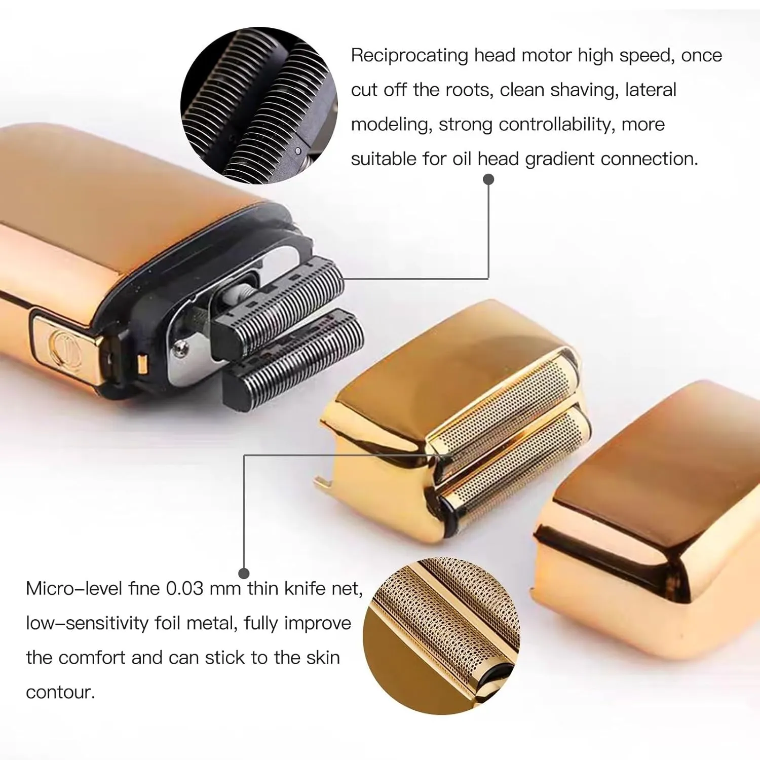 Upgraded 2 Pcs Replacement Foil and Cutters for PRO Double Foil Shaver, Replacement Foil for PRO FXFS2 Shaver, (Gold)