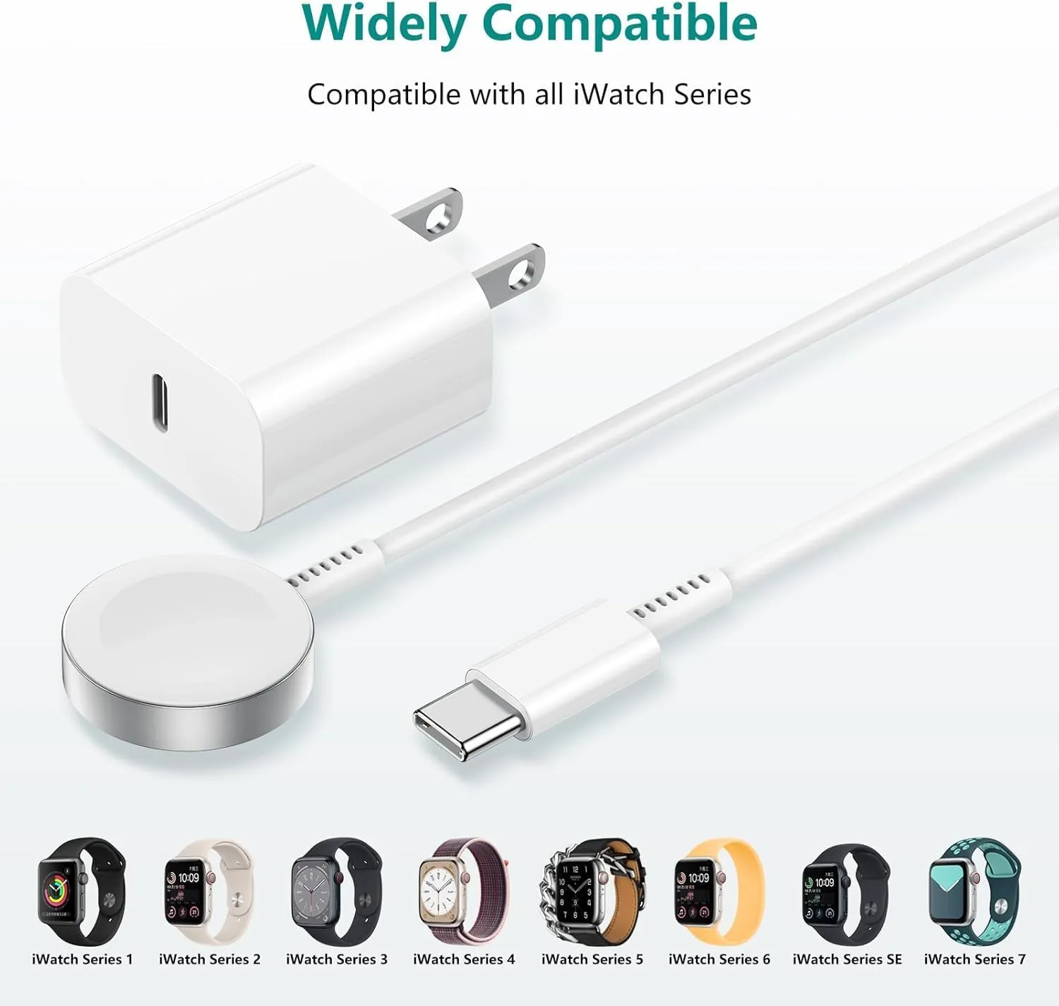 Upgraded Apple Watch Charger, iPhone Watch Charger, Magnetic iWatch Fast Charger to USB C Cable 6ft with USB C Charger Block for iWatch Series Ultra/9/8/7/6/SE/SE2/5/4/3