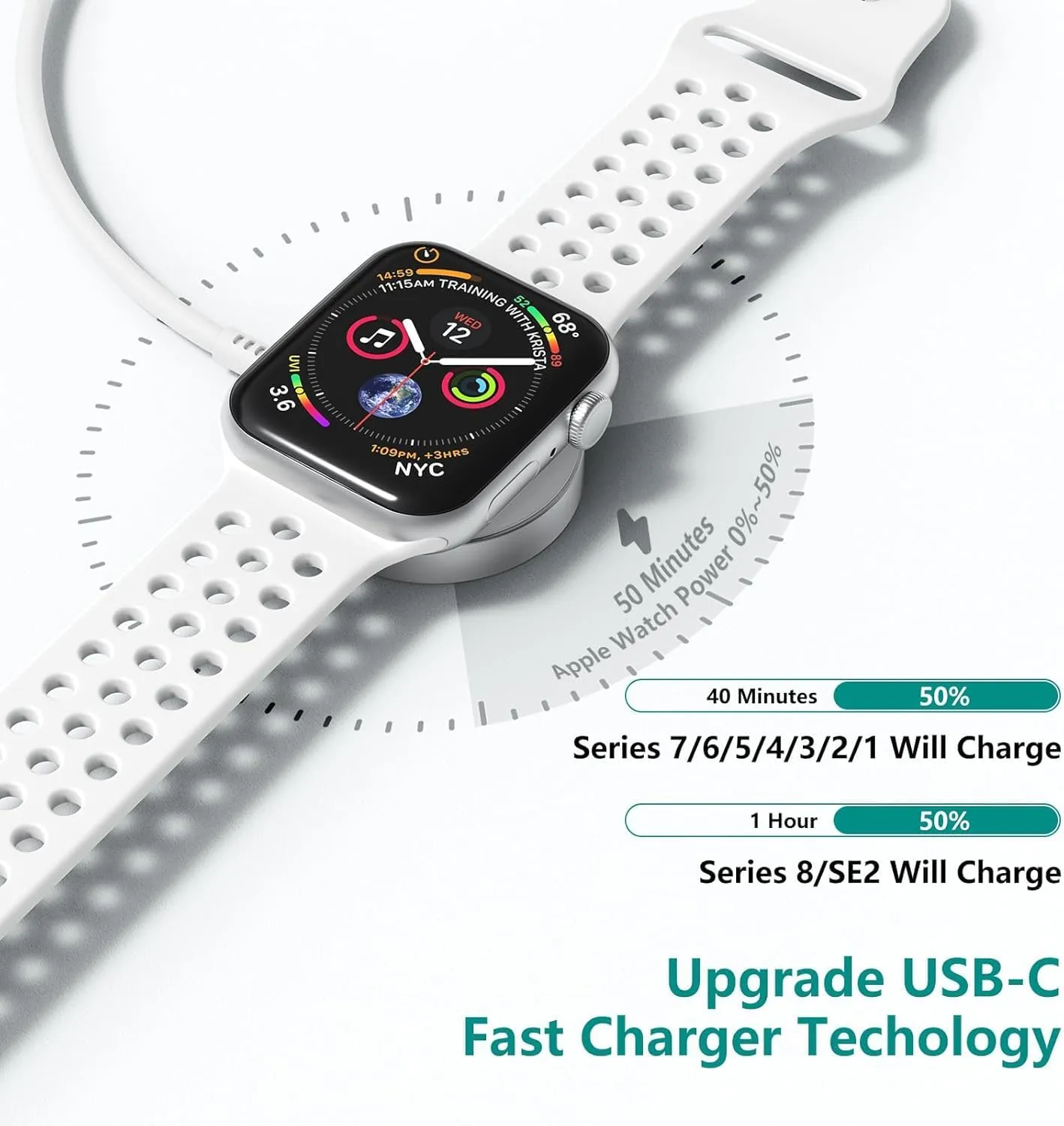 Upgraded Apple Watch Charger, iPhone Watch Charger, Magnetic iWatch Fast Charger to USB C Cable 6ft with USB C Charger Block for iWatch Series Ultra/9/8/7/6/SE/SE2/5/4/3
