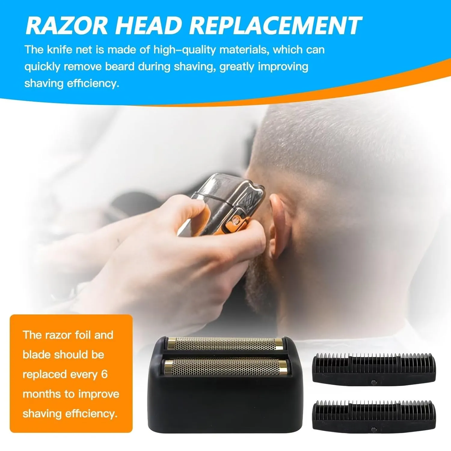 Upgraded Replacement Foil and Cutter for Barberology Electric Shaver, Double Foil Shaver Replacement Head for PRO Barberology FXFS2 Electric Razors(Matte Black)