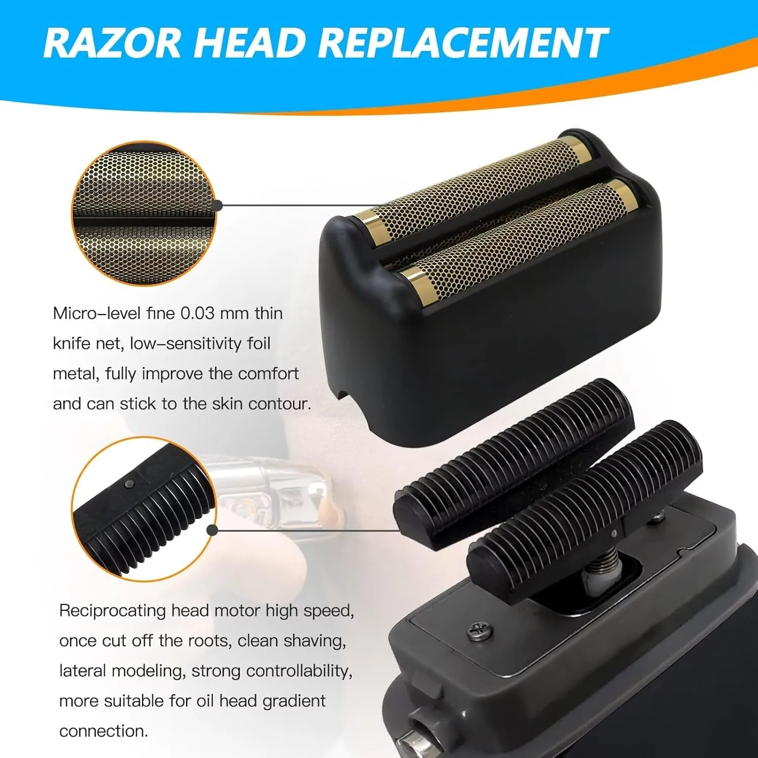 Upgraded Replacement Foil and Cutter for Barberology Electric Shaver, Double Foil Shaver Replacement Head for PRO Barberology FXFS2 Electric Razors(Matte Black)