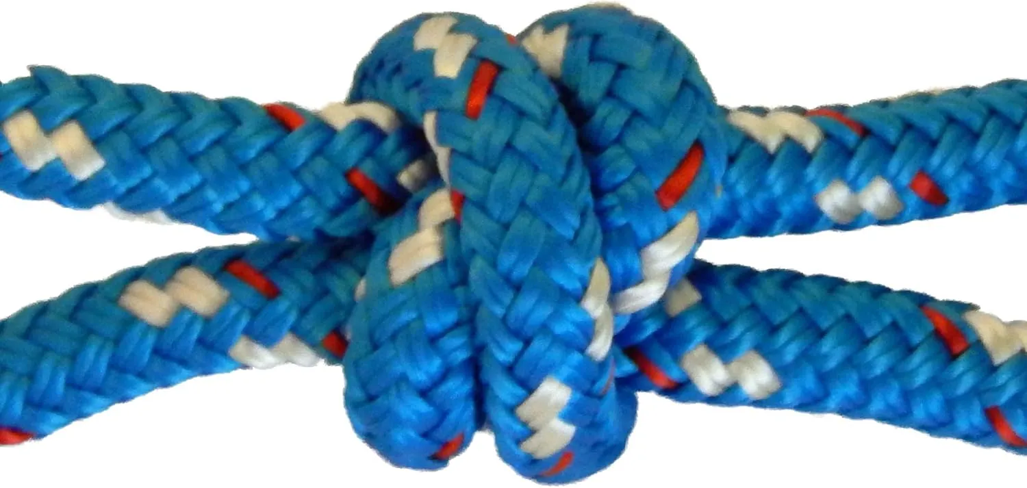 USA Rope Premium Double Braid Polyester Cord 1/4" Ave. Tensile Strength 2,031 lbs. Marine, Industrial, Rigging, Winch, Equestrian, Boating & More (Blue with White/Red Tracer, 1/4" x 50ft. Hank)