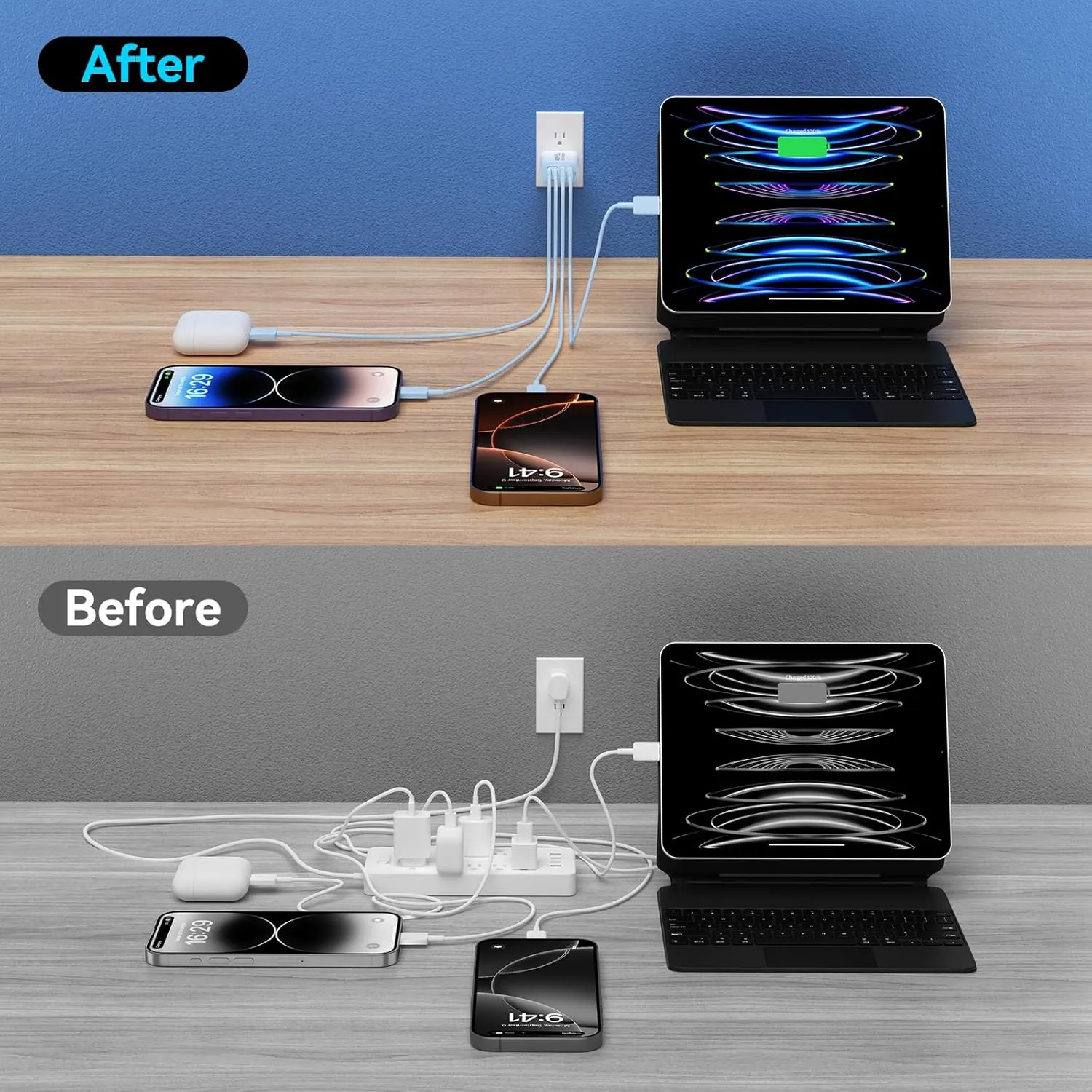 USB C Charger Block, 2Pack 40W 4 Ports Type C Fast Phone Charging Cubes PD USBC Wall Plug QC 3.0 USB A Charger Power Brick Box for iPhone 16/15/14/13/12/11 Pro Max, Galaxy,Gradient Purple Blue