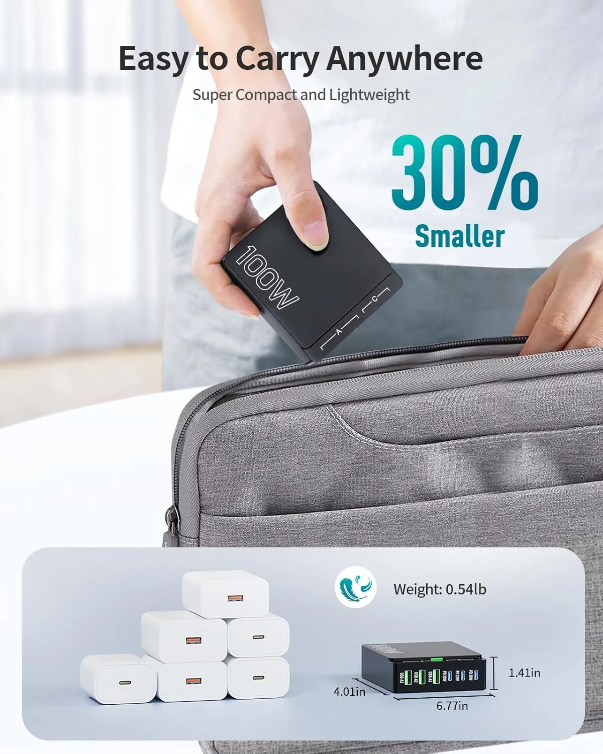 USB C Charger Block Charging Station: 100W 6 Port GaN Fast Charging Brick Hub Cube Box - PD 3.0 Type C & USB A Wall Charger Power Adapter for All iPhone iPad Samsung Android Pixel Series