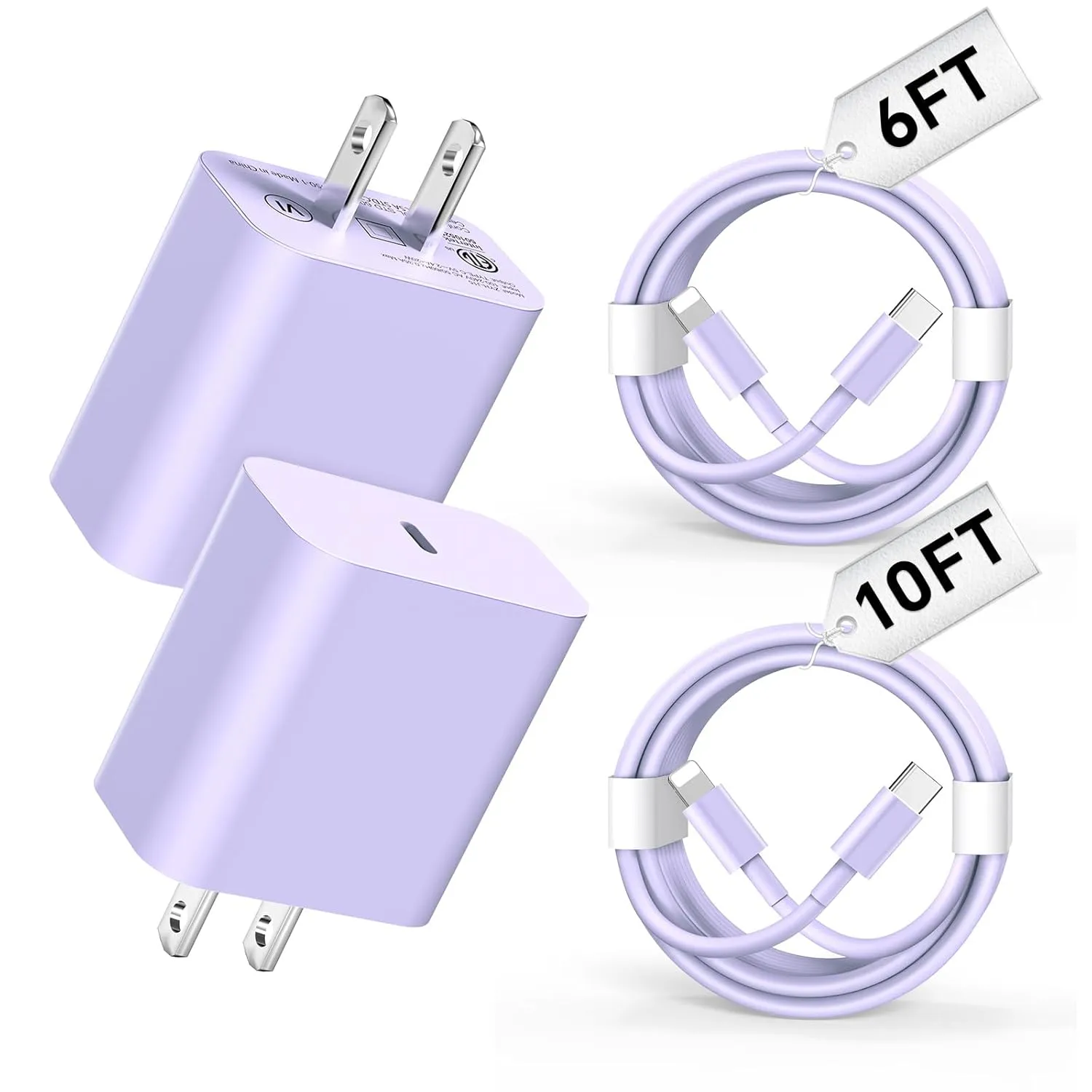 USB C Charger Compatible with i Phone Chargerr 2Pack 6/10FT Fast Charging Cable with 20W Type C Wall Phone Charger Compatible with i Phone 14/13/12/11/Pro/Pad/Pro/Max/Plus/XS/XR/X/SE/8 - Purple