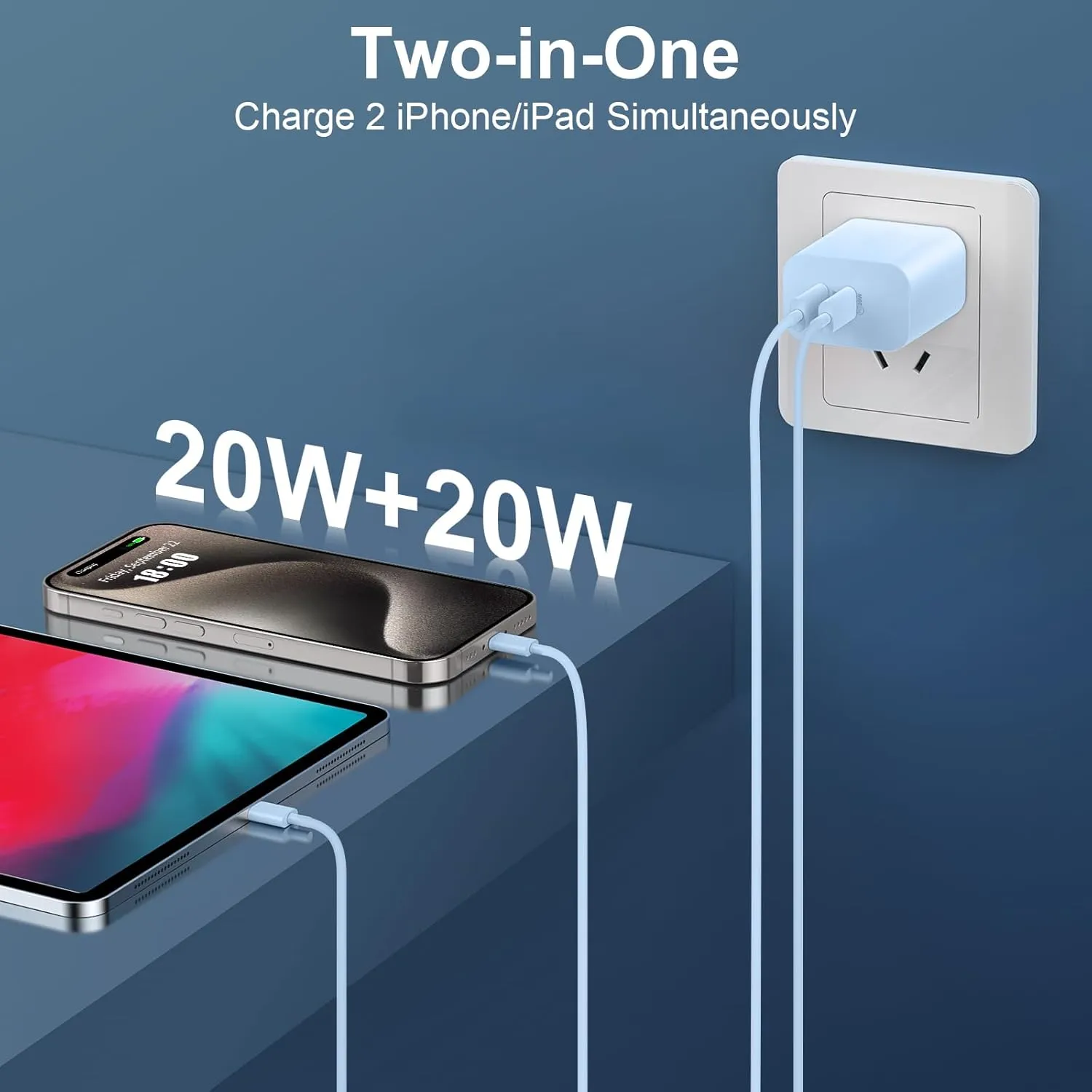 USB C Charger for iPhone 16/15 Pro Max, 20W Dual Port USB C Fast Charger Block with 10FT Long USB C to C Fast Charging Cord Cable for iPhone 16 15 Pro Max/16 15 Pro/16 15/16 15 Plus,Android Phone