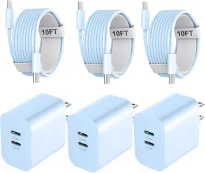 USB C Charger for iPhone 16/15 Pro Max, 20W Dual Port USB C Fast Charger Block with 10FT Long USB C to C Fast Charging Cord Cable for iPhone 16 15 Pro Max/16 15 Pro/16 15/16 15 Plus,Android Phone