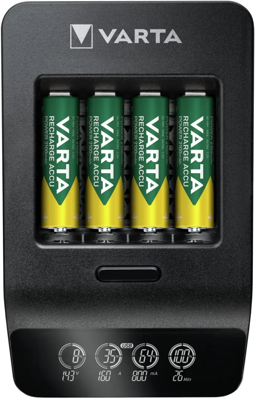 Varta Smart Charger for AA/AAA Rechargeable Batteries Included USB Port/4 AA Batteries 2100mAh