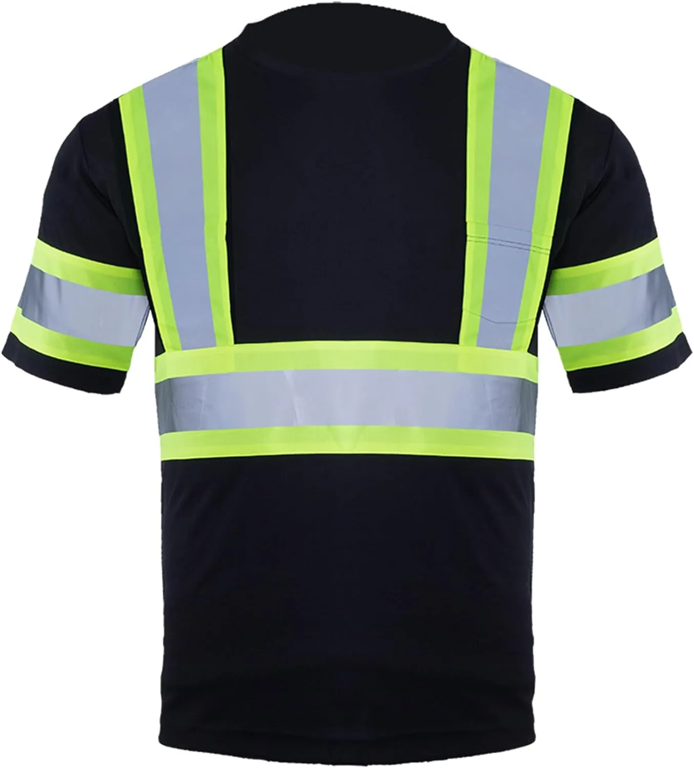 VENDACE Men's High Vis Class 2 Safety T Shirt ANSI Reflective Work Short Sleeve Shirt with Black Bottom(Black,L)