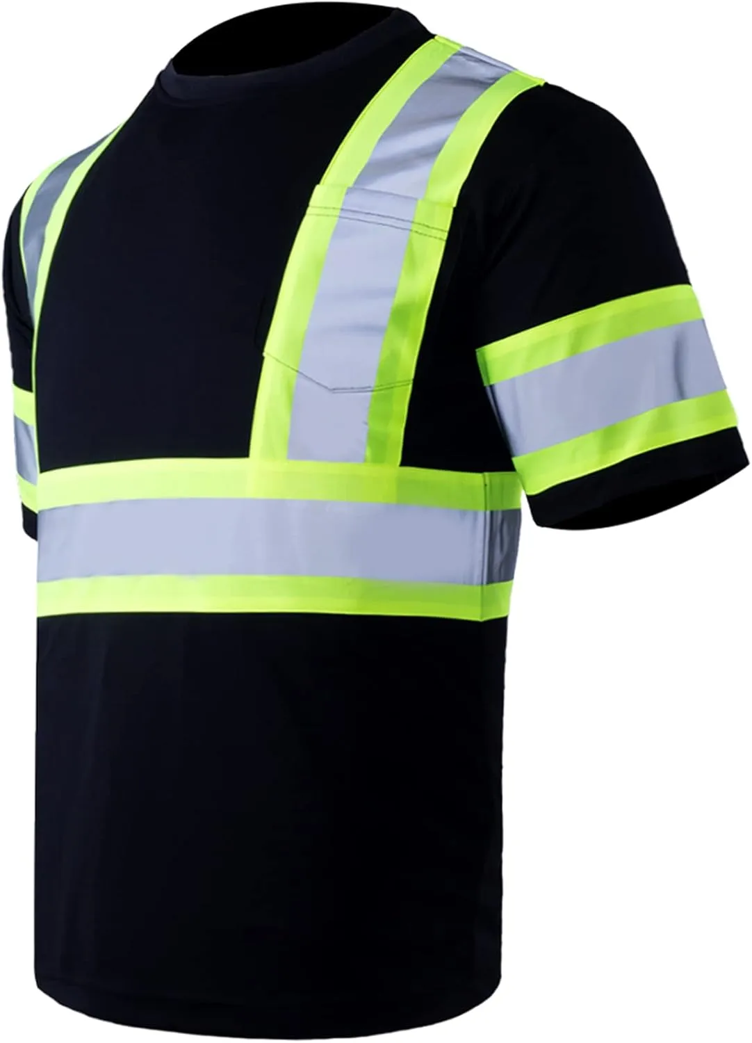 VENDACE Men's High Vis Class 2 Safety T Shirt ANSI Reflective Work Short Sleeve Shirt with Black Bottom(Black,L)