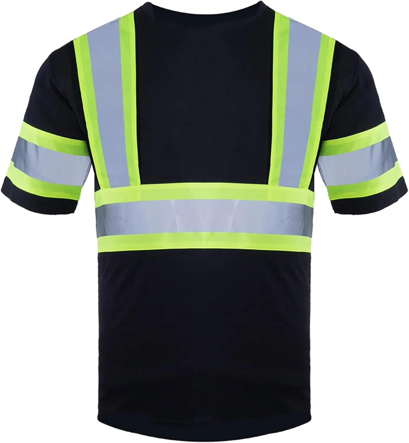VENDACE Men's High Vis Class 2 Safety T Shirt ANSI Reflective Work Short Sleeve Shirt with Black Bottom(Black,L)
