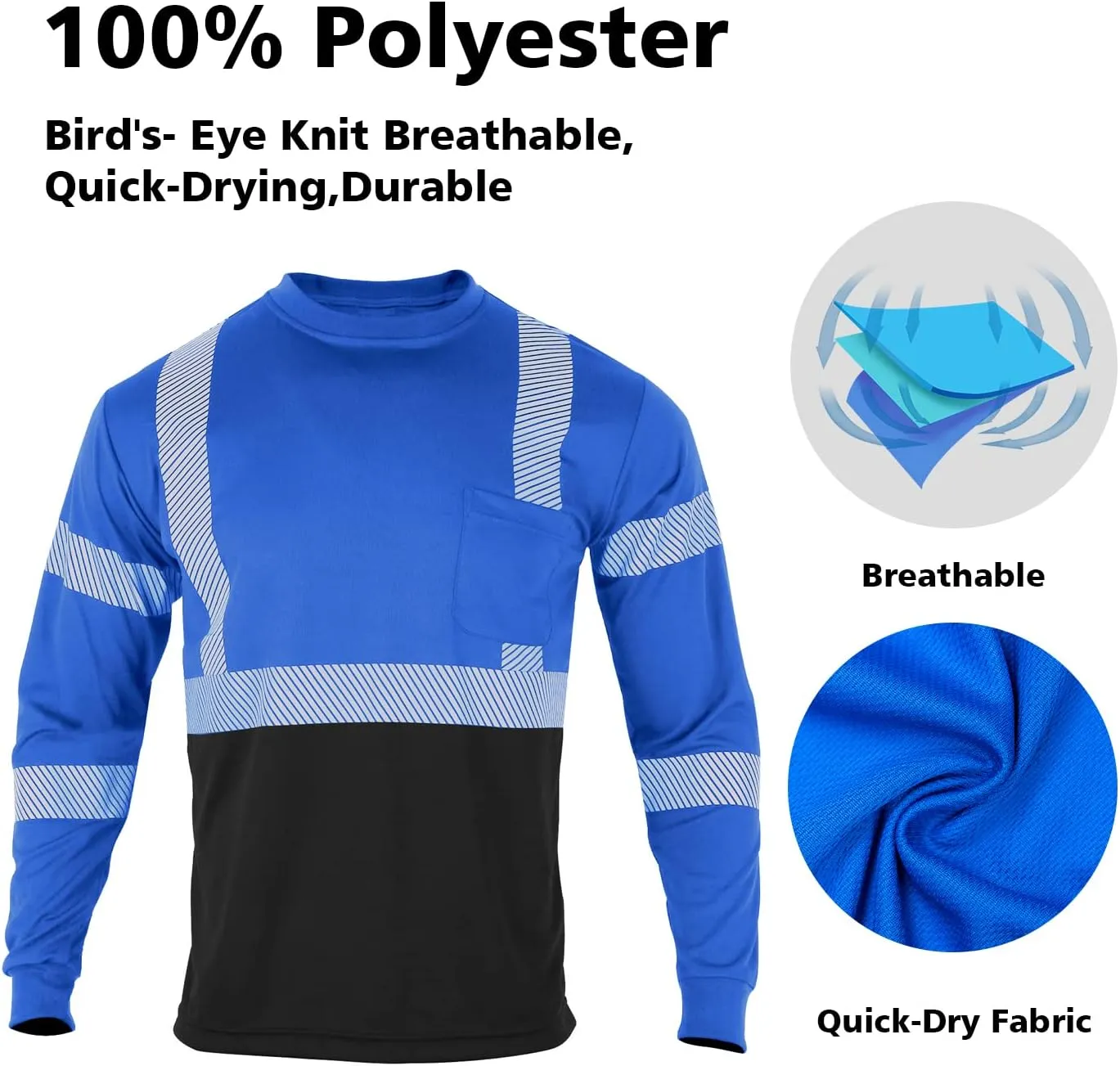 VENDACE Safety Reflective High Visibility Long Sleeve Shirts ANSI Class 3 Hi Vis Construction Work T Shirts for Men