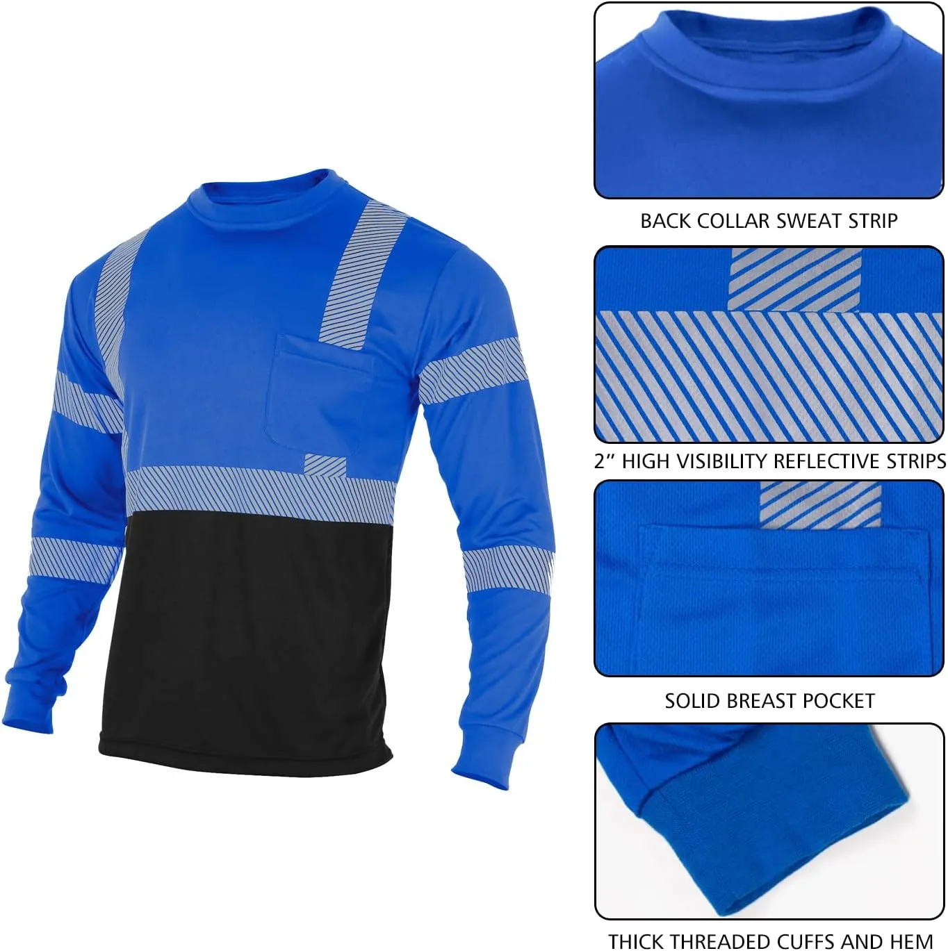 VENDACE Safety Reflective High Visibility Long Sleeve Shirts ANSI Class 3 Hi Vis Construction Work T Shirts for Men