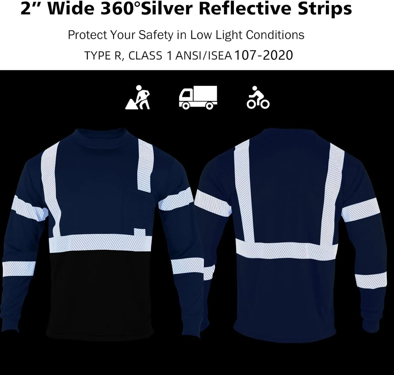 VENDACE Safety Reflective High Visibility Long Sleeve Shirts ANSI Class 3 Hi Vis Construction Work T Shirts for Men