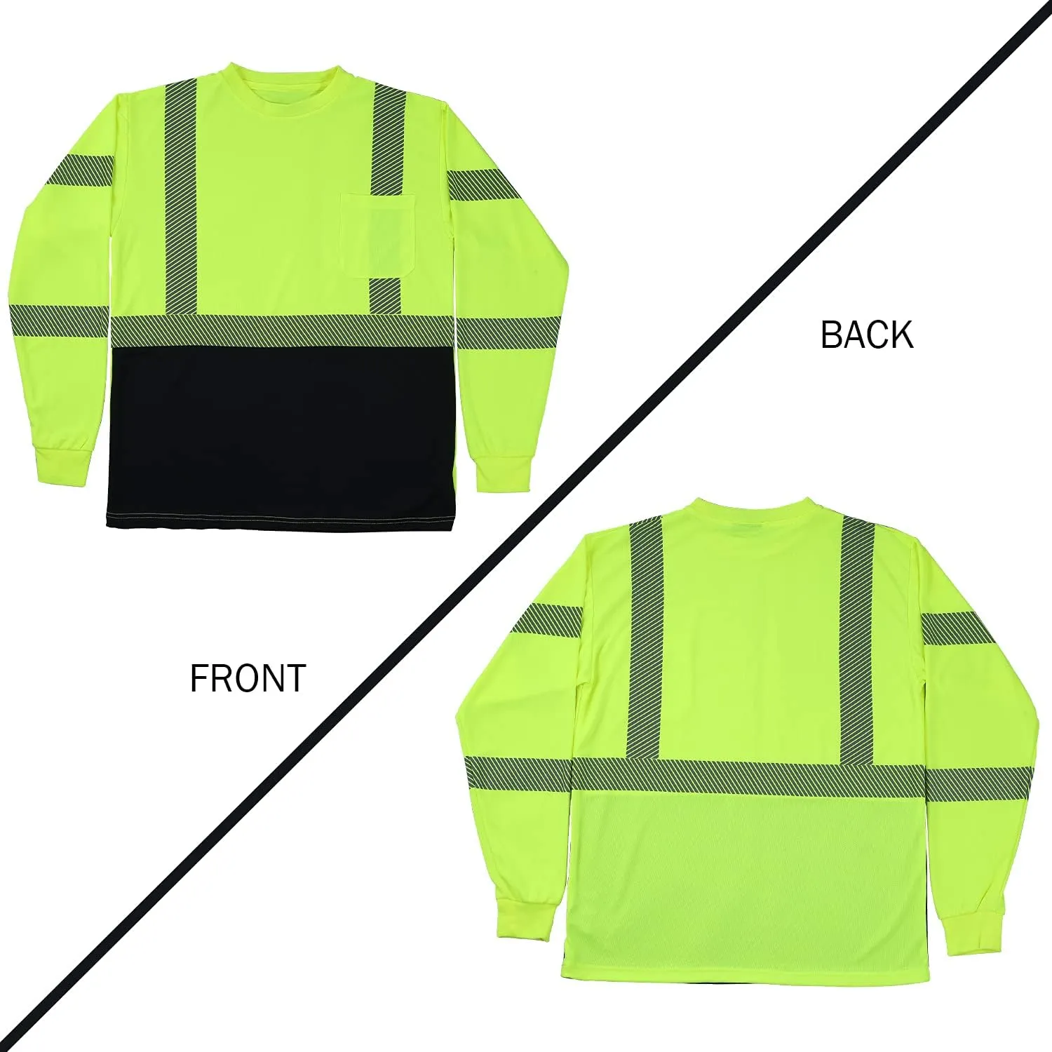 VENDACE Safety Reflective High Visibility Long Sleeve Shirts ANSI Class 3 Hi Vis Construction Work T Shirts for Men