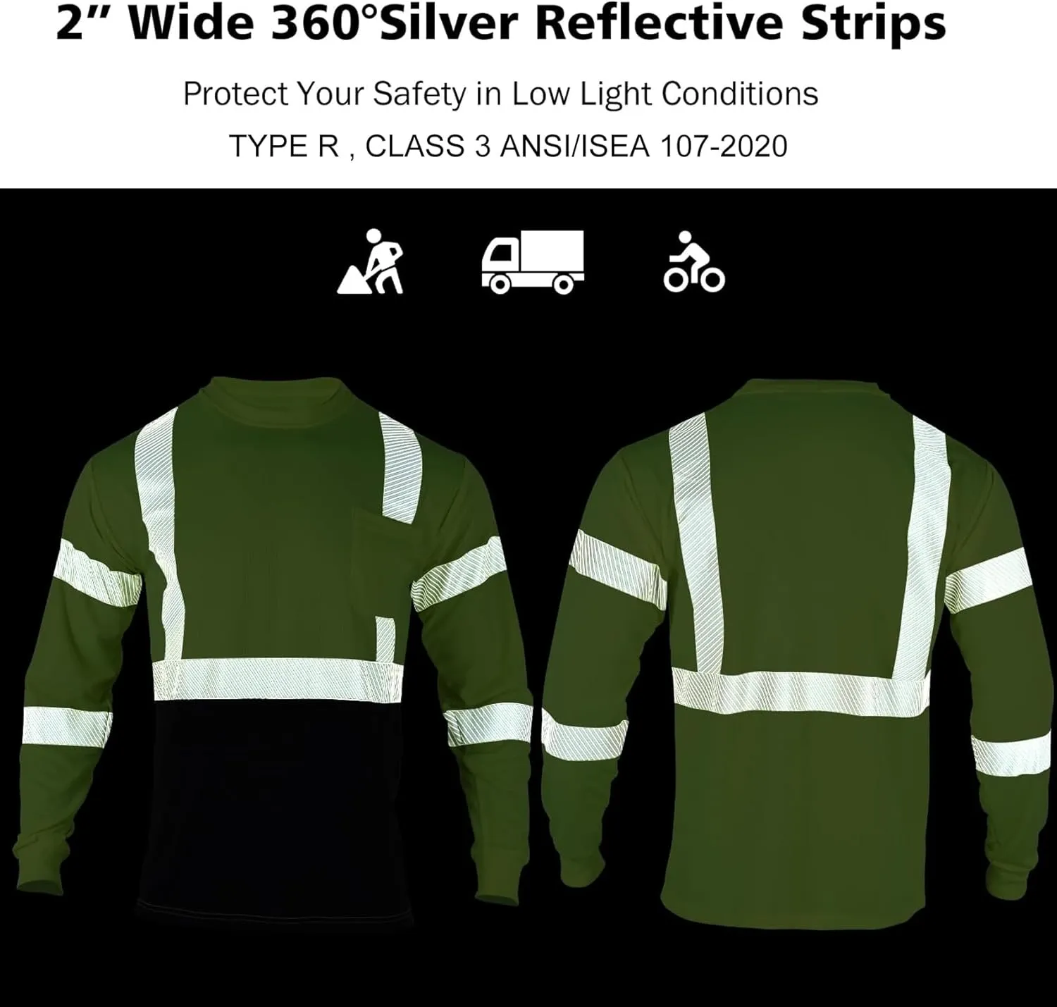 VENDACE Safety Reflective High Visibility Long Sleeve Shirts ANSI Class 3 Hi Vis Construction Work T Shirts for Men