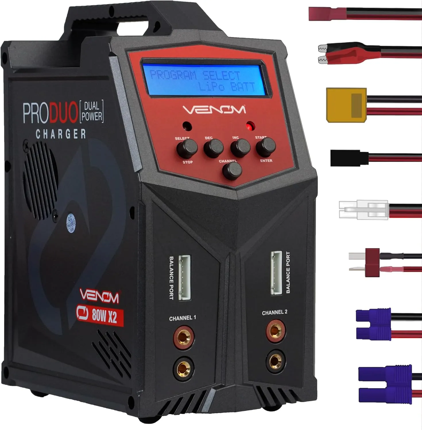 Venom Power Pro Duo LiPo Battery Charger - LCD Screen, Charging Leads - Balance Charger & Discharger for LiPo, LiHV, Li-Ion, Life, NiMH, NiCD, Pb Batteries - Power Supply for 1S- 6S, Drone & RC Cars