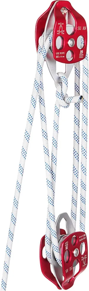 VEVOR Double Block with Braided Rope 12mm x 46m Double Block Climbing System Breaking Length 35kn High Strength for Indoor Outdoor Amateur Sports