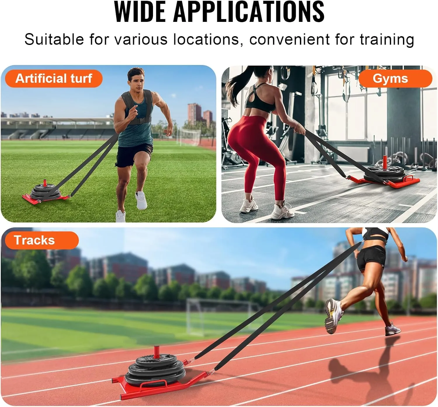 VEVOR Weight Training Pull Sled, Fitness Strength Speed Training Sled, Steel Power Sled Workout Equipment for Athletic Exercise and Speed Improvement