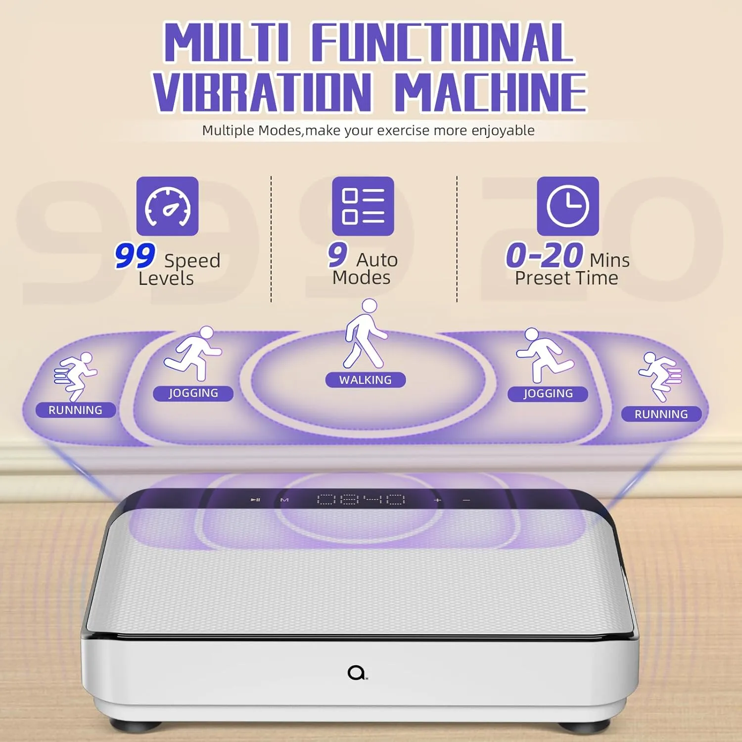 Vibration Plate Exercise Machine | with Bluetooth for Lymphatic Drainage | 400lbs Capacity with 9 Preset Modes & 99 Speed | Home Gym Equipment for Whole Body Vibrating Workout | Weight Loss & Toning