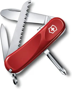 Victorinox Junior 09 Pocket Knife for Kids Swiss Army Knife, 8 Functions, Swiss Made Pocket Knife with Large Blade with Rounded Tip, Wood Saw - Red