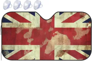 Vintage Union Jack British Flag Car Windshield Sun Shade 2025 Foldable Car Sunshades Funny Auto Sun Visor Front Window Shield Cover for Automotive Interior Sun Protection Small