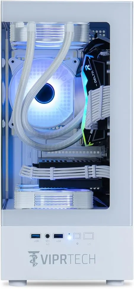ViprTech Reaper 1.0 Liquid-Cooled PC - AMD Ryzen 7 8700F (5.0Ghz Turbo), RTX 4060 8GB, 16GB DDR5 6400, 1TB NVMe SSD, Gold PSU, VR-Ready, WiFi, BT, Win 11, Gaming Desktop Computer, White