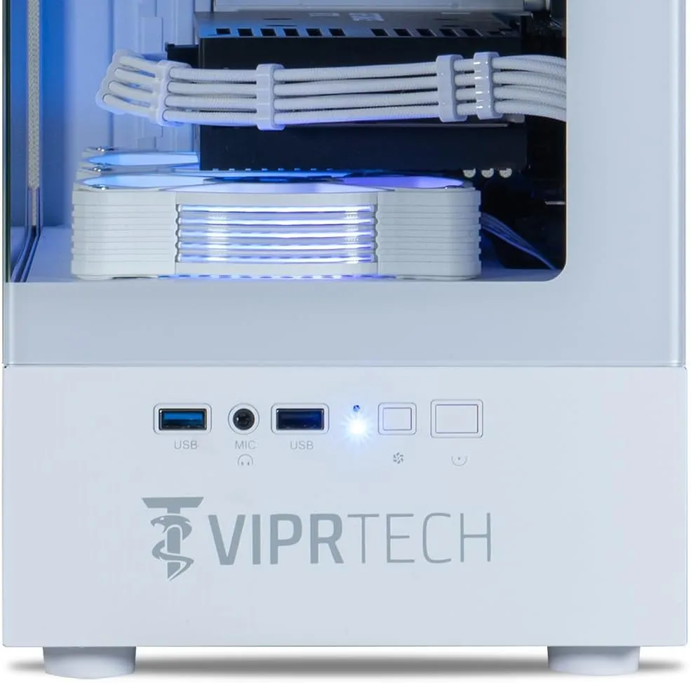 ViprTech Reaper 1.0 Liquid-Cooled PC - AMD Ryzen 7 8700F (5.0Ghz Turbo), RTX 4060 8GB, 16GB DDR5 6400, 1TB NVMe SSD, Gold PSU, VR-Ready, WiFi, BT, Win 11, Gaming Desktop Computer, White