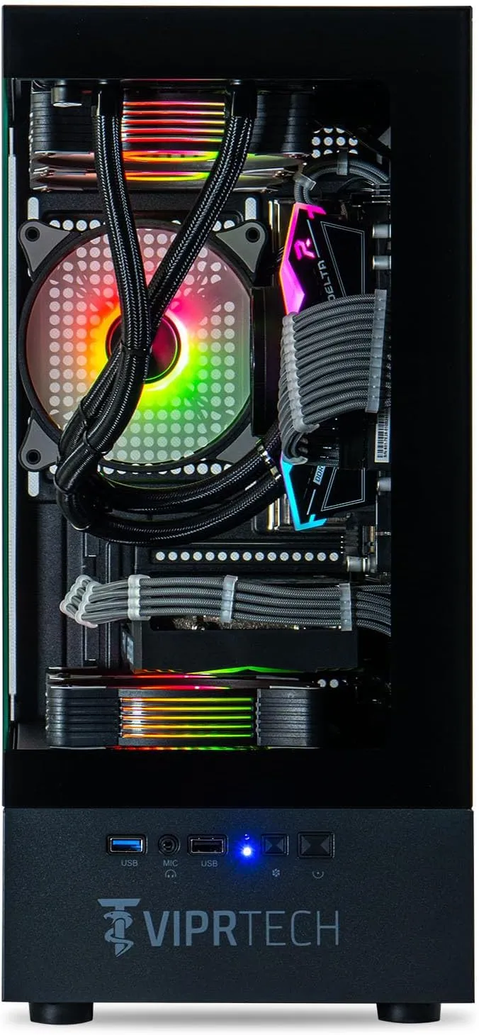 ViprTech Reaper 3.0 Liquid-Cooled PC - AMD Ryzen 7 7700 (5.3Ghz Turbo), RTX 4070 Super 12GB, 32GB DDR5 6400, 2TB NVMe SSD, 800W Gold, VR-Ready, WiFi BT, Win 11, Gaming Desktop Computer Black