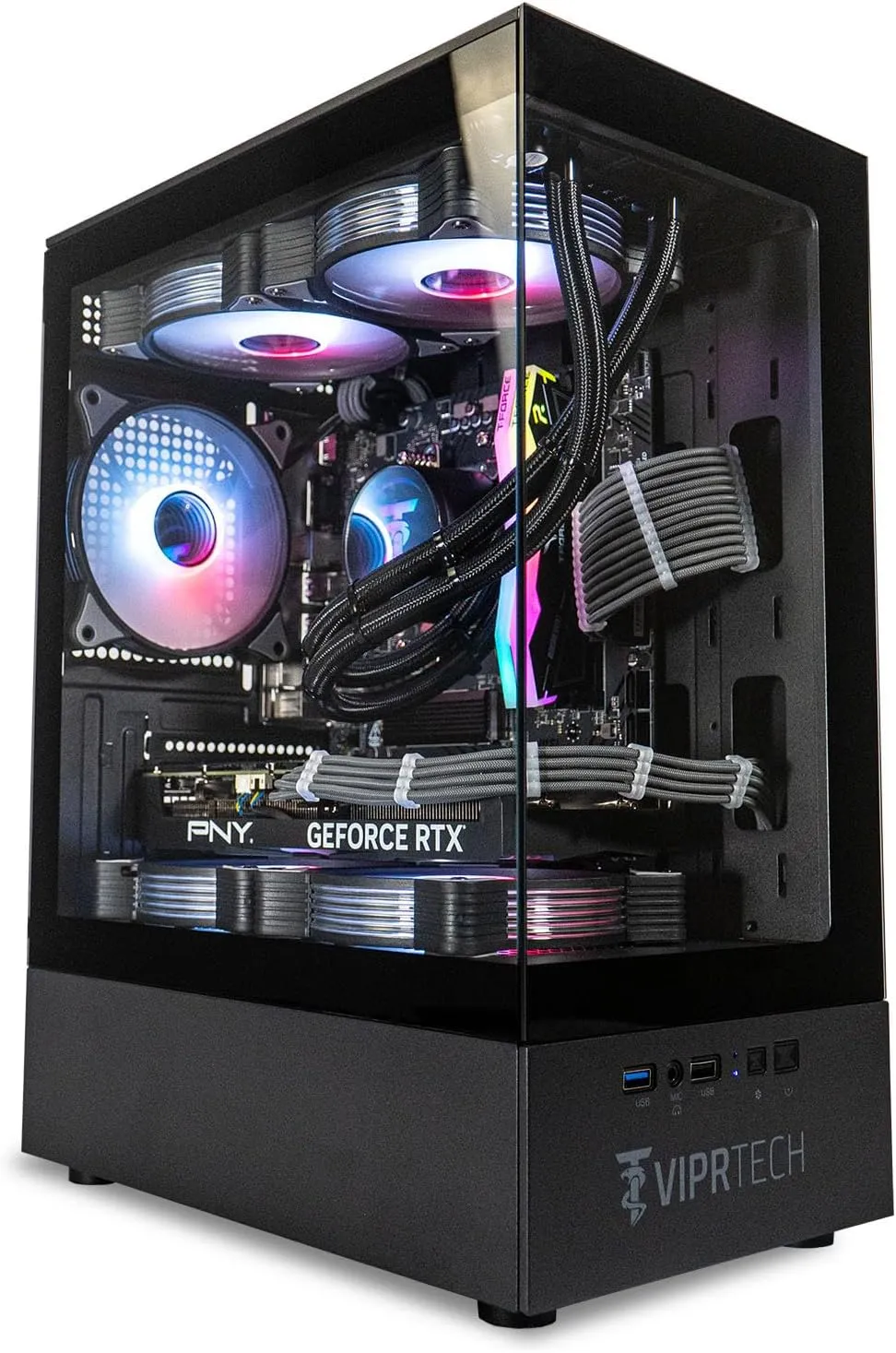 ViprTech Reaper 3.0 Liquid-Cooled PC - AMD Ryzen 7 7700 (5.3Ghz Turbo), RTX 4070 Super 12GB, 32GB DDR5 6400, 2TB NVMe SSD, 800W Gold, VR-Ready, WiFi BT, Win 11, Gaming Desktop Computer Black