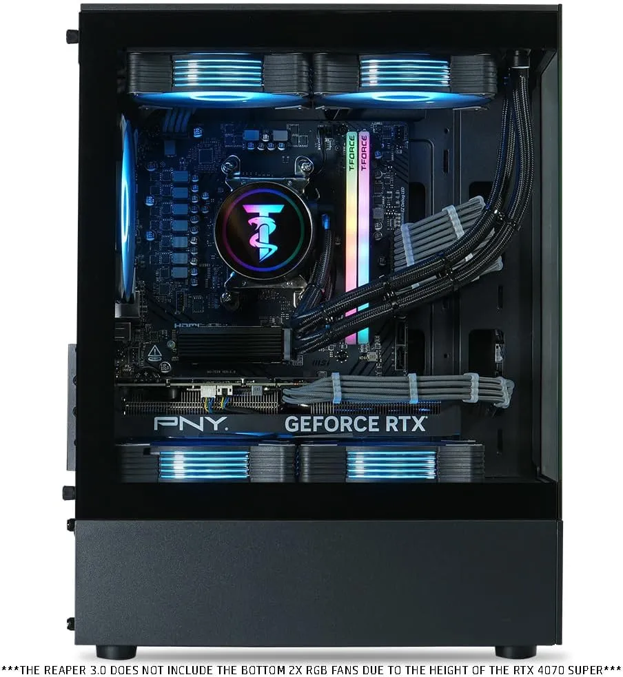 ViprTech Reaper 3.0 Liquid-Cooled PC - AMD Ryzen 7 7700 (5.3Ghz Turbo), RTX 4070 Super 12GB, 32GB DDR5 6400, 2TB NVMe SSD, 800W Gold, VR-Ready, WiFi BT, Win 11, Gaming Desktop Computer Black
