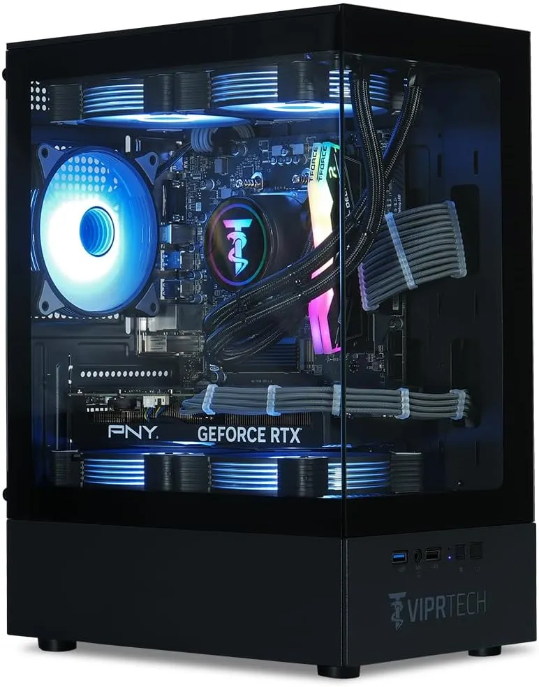 ViprTech Reaper 3.0 Liquid-Cooled PC - AMD Ryzen 7 7700 (5.3Ghz Turbo), RTX 4070 Super 12GB, 32GB DDR5 6400, 2TB NVMe SSD, 800W Gold, VR-Ready, WiFi BT, Win 11, Gaming Desktop Computer Black