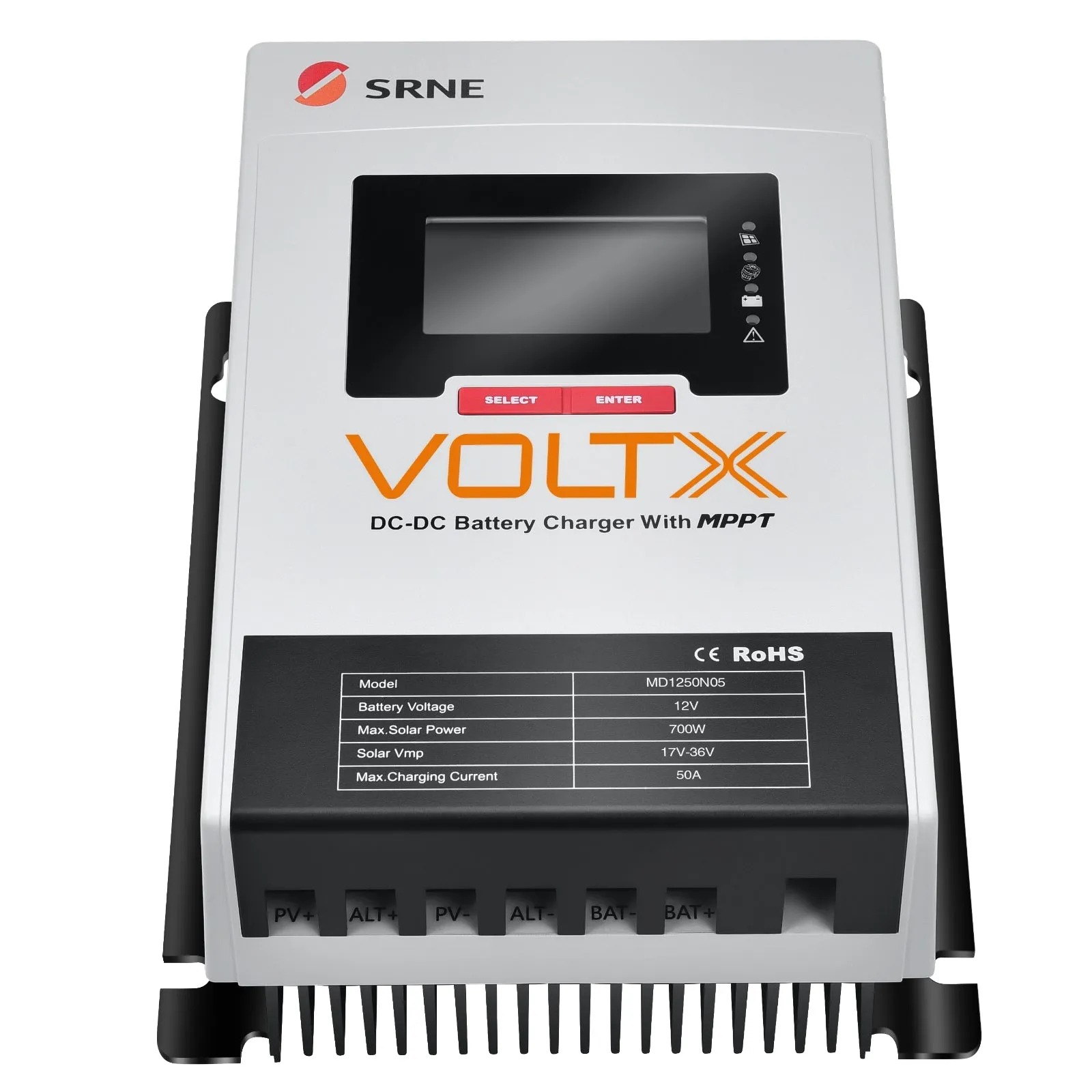 VoltX SRNE 12V 50A DC-DC MPPT LiFePO4 Battery Charger with Bluetooth
