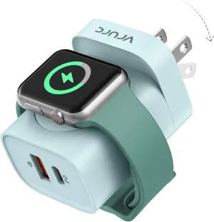 VRURC for Apple Watch Charger, Wireless Magnetic Portable iWatch Charger, PD 20W 3-in-1 Travel Essentials Fast Charging Block for iWatch Ultra/SE/10/9/8/7/6/5/4/3/2, iPhone 16/15/14/13,Android-Green