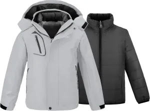 wantdo Boy's Ski Jacket Waterproof 3 in 1 Snow Coat Warm Fleece Winter Coat